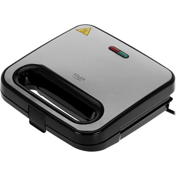 Adler AD 3076 Sandwichmaker, 1000 W mit Antihaftbeschichtung und platzsparendem Design, Silber/Schwarz