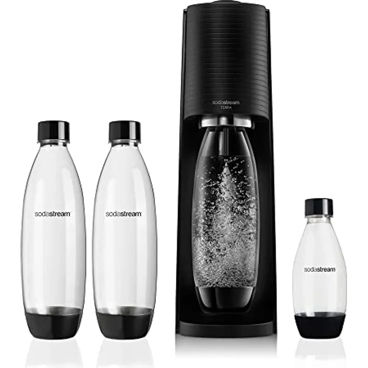 SodaStream Wassersprudler Black Value Pack x3 mit 2 à 1 l 2 l Flasche spülmaschinenfest und 1 Quick Connect Zylinder, Terra Schwarz