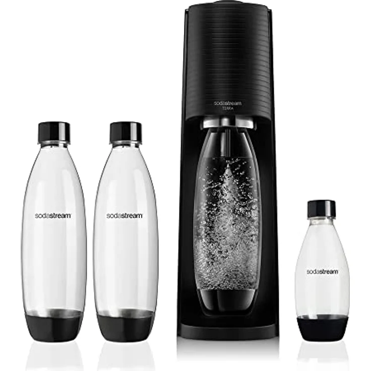 SodaStream Wassersprudler Black Value Pack x3 mit 2 à 1 l 2 l Flasche spülmaschinenfest und 1 Quick Connect Zylinder, Terra Schwarz – Bild 1