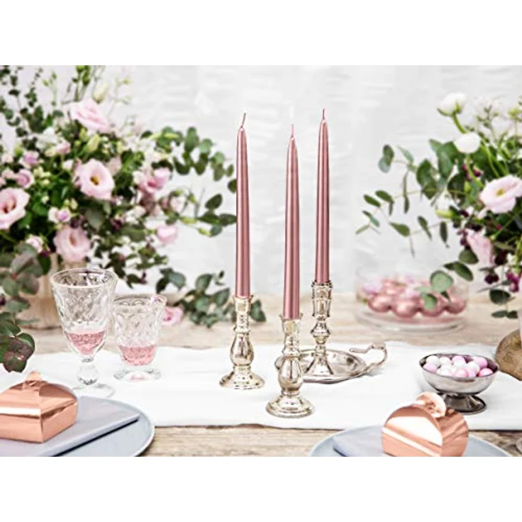 PartyDeco Metallisierte Kegelkerze rosegold 24cm 10 Stk. Hochzeit Geburtstag Junggesellenabschied Heiligabend Silvester Karneval – Bild 2