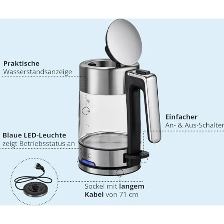 KHG Wasserkocher WK-106 GE, Glas, 1 Liter, 2200 Watt, abwaschbarer Kalkfilter, Wasserstandsanzeige, Trockengehschutz, BPA-frei – Bild 4