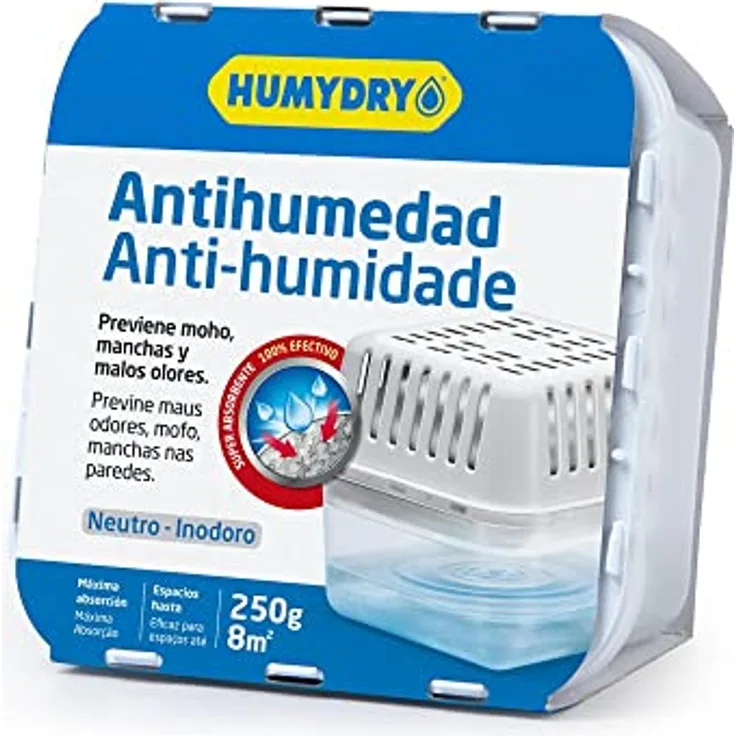 HUMYDRY Compact Luftentfeuchter 250g für Räume bis 8 m², nachfüllbar, energieeffizient, ideal für Badezimmer und Dachböden