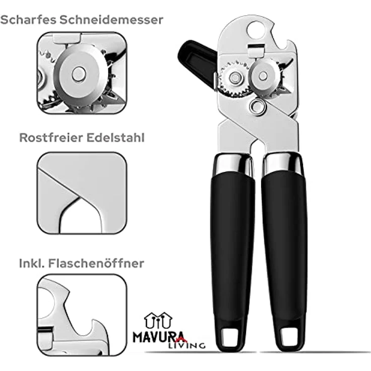 MAVURALiving Edelstahl Dosenöffner Universal Büchsenöffner mit Flaschenöffner Funktion Flaschen Dosen Büchsen Öffner Deckelöffner – Bild 4