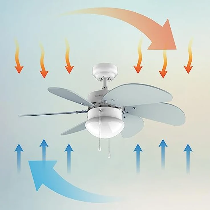 Cecotec Deckenventilator EnergySilence 3600 Vision Sky. 50 W, Durchmesser 92 cm, Lampe, 3 Geschwindigkeiten, 6 Wendemesser, Sommer-/Winterfunktion, Kettenschalter, Weiß/Blau – Bild 4