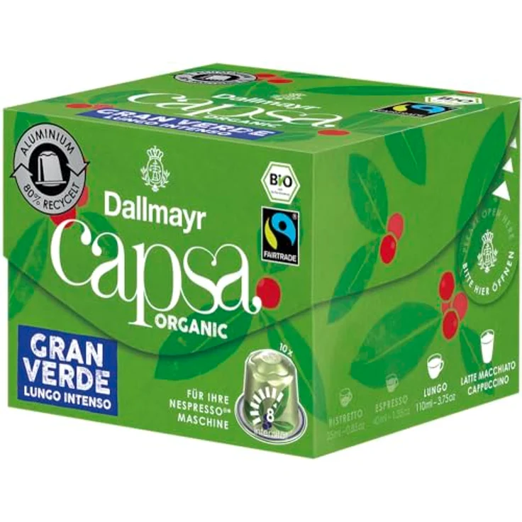 Dallmayr Capsa Gran Verde Lungo Intenso, Nespresso kompatibel Kapsel, Organic, Kaffeekapsel, Espressokapsel, 10 Kapseln, 56 g – Bild 5