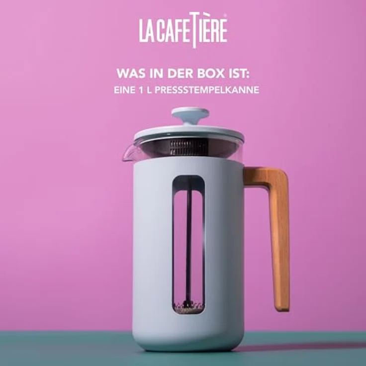 La Cafetière Pisa Kaffeebereiter, 8 Tassen, himmelblau, langlebiger Edelstahl-Kolben, hitzebeständige französische Presse mit Naturholzgriff, 1 l – Bild 3