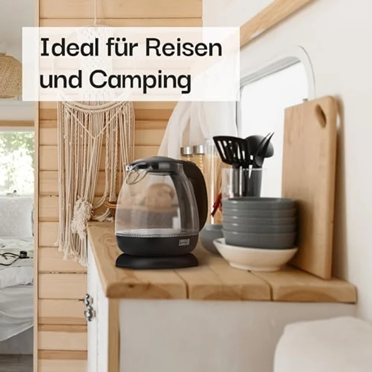 LEBENLANG Wasserkocher LEBENLANG BPA-freies Glas 1 Liter mit 1800-2200W, kompakt und leise für Camping und Reisen, inklusive Kalkfilter und automatischer Abschaltung – Bild 4