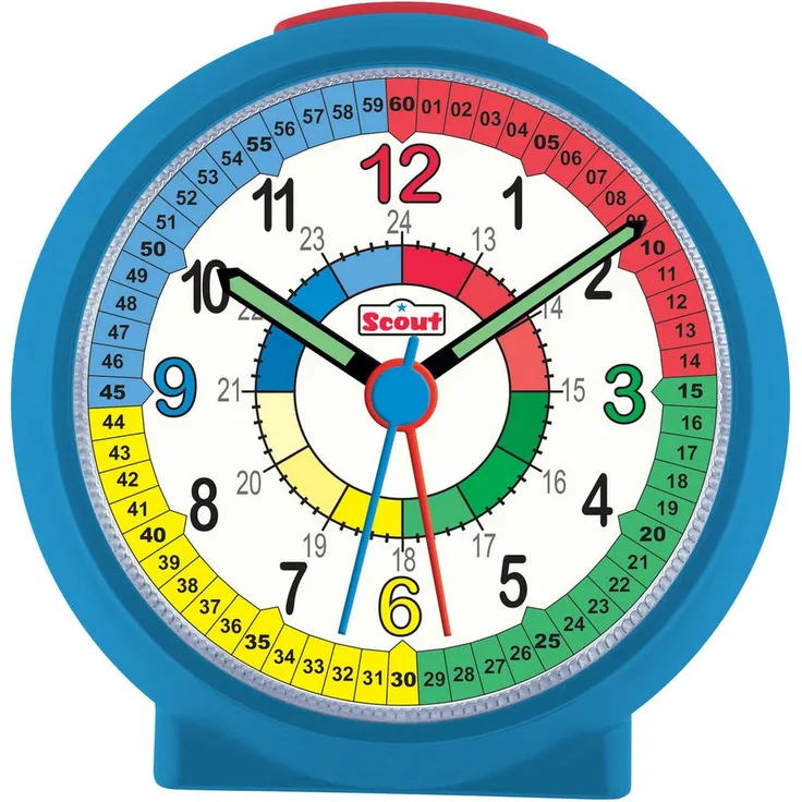 Scout Kinderwecker LearnTheTime, Lernwecker mit farbigem Zifferblatt und Schlummerfunktion, ideal als Geschenk für Jungen und Mädchen