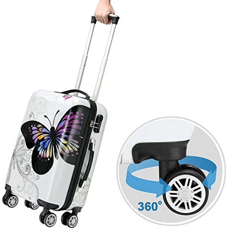 Monzana® Hartschalenkoffer Set Butterfly Basic Reisekoffer Trolley Koffer ABS Zwilllingsrolle Alu-Teleskopgriff Schloss – Bild 3