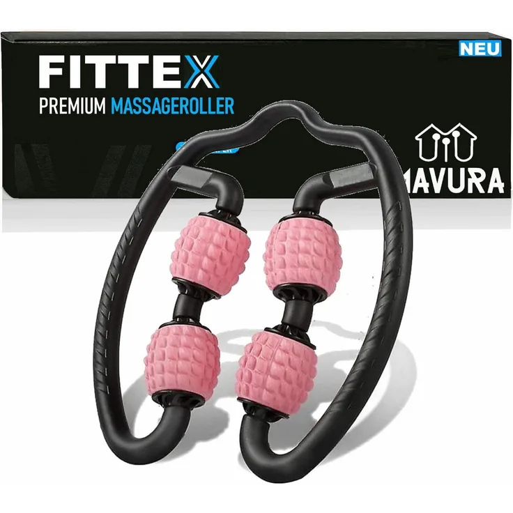 MAVURA FITTEX Massageroller 4in1 Muskel Massagegerät mit Griff, für Beine Arme Füße Nacken, Schwarz