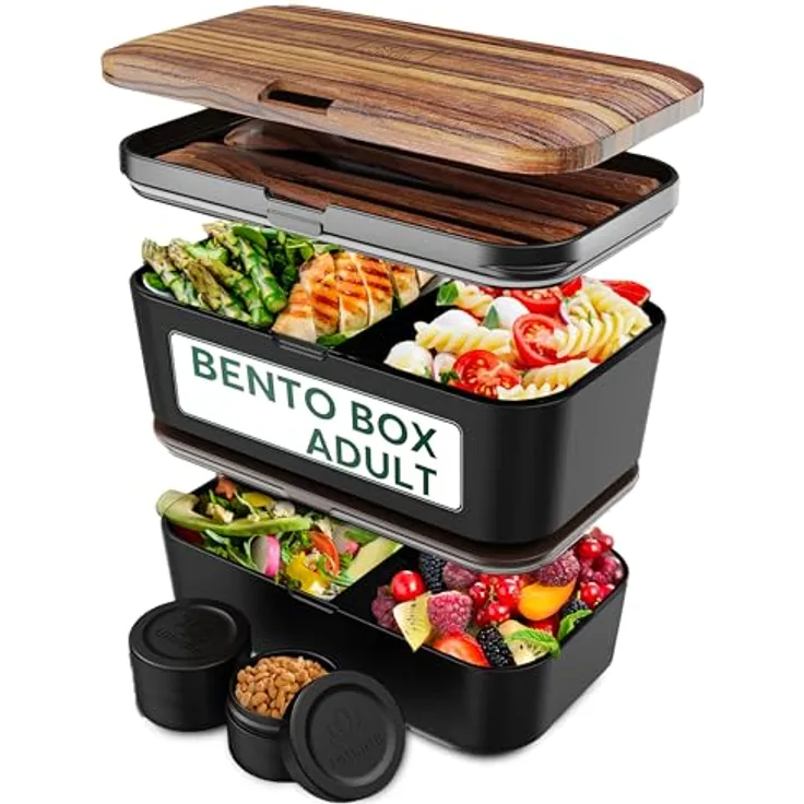 UMAMI Bento Lunchbox für Erwachsene, auslaufsichere Brotdose mit Besteck und 2 Saucenbehältern, Fächer für Meal Prep, ideal für Salat und Snacks