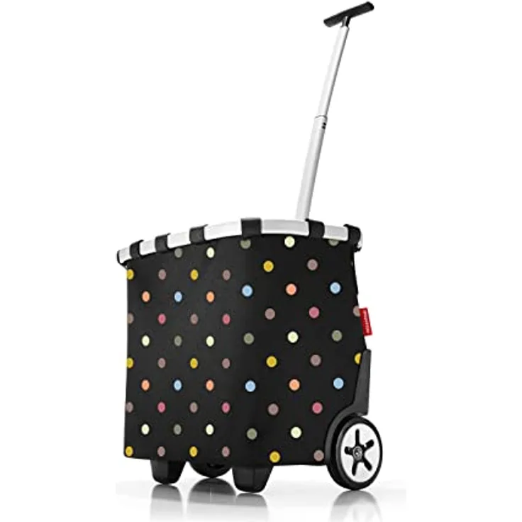 reisenthel carrycruiser  Tragbarer Einkaufstrolley mit stabilem schwarzen Aluminiumrahmen, Schultergurt und herausnehmbarer Netz-Innentasche  Aus wasserabweisendem Material, Farbe:dots