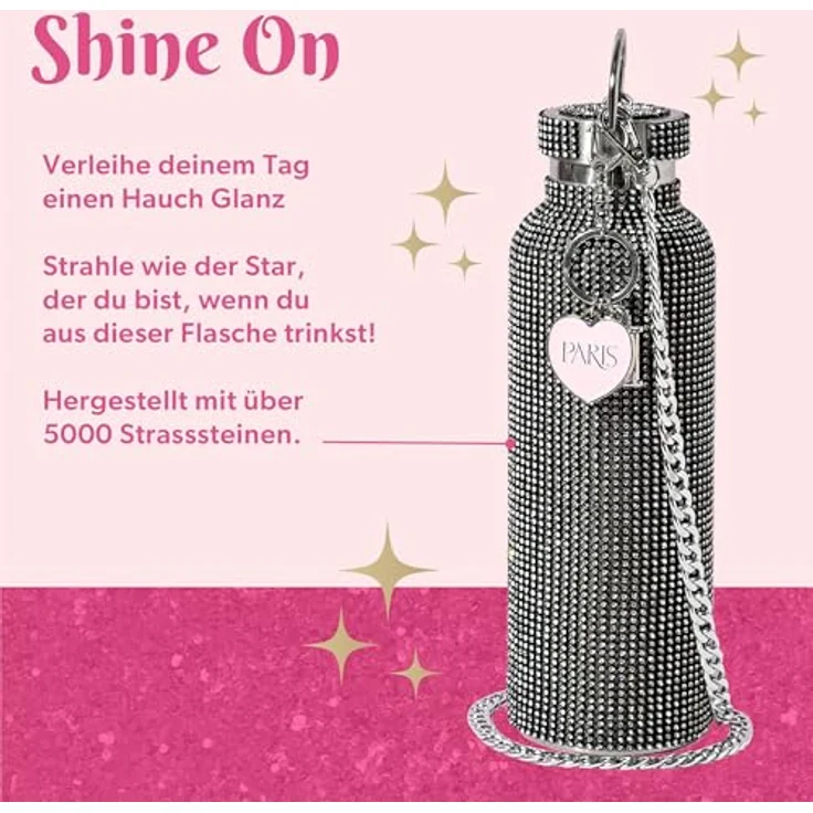 Paris Hilton Trinkflasche, Schwarz, Metall, 0.75 L, abnehmbarer Deckel, mit Steinen – Bild 4