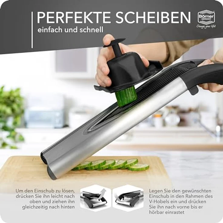 Börner Gemüsehobel V6 ExclusiveLine Profi Set, Kunststoff, mit 2 Messereinschüben und Dockingstation – Bild 5