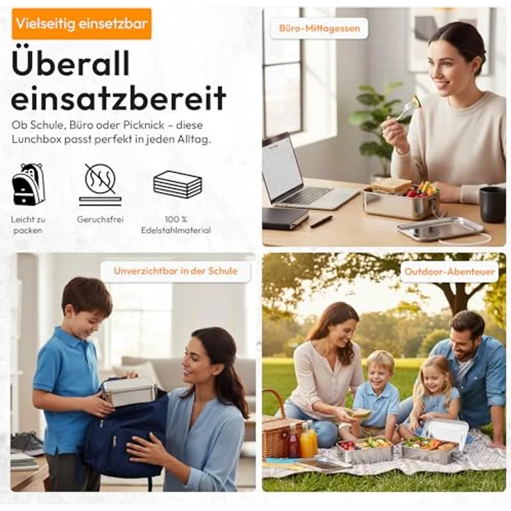 Dimono® Lunchbox Brotdose 2400ml, Auslaufsichere Edelstahl Bento-Box mit flexibler Fächeraufteilung und wasserdichten Dichtungen – Bild 2
