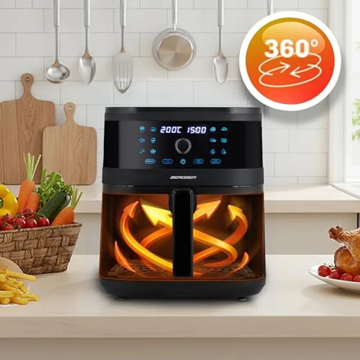 Berdsen Heißluftfritteuse XXL 8L, Airfryer mit Sichtfenster und Touchscreen, 1700W, 12 Programme, fettfreies Frittieren – Bild 2