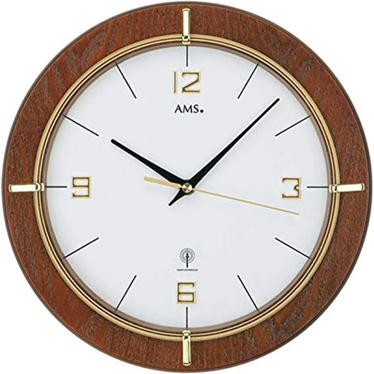 AMS Funk-Wanduhr, Holz, Mehrfarbig, 35 x 35 x 12 cm