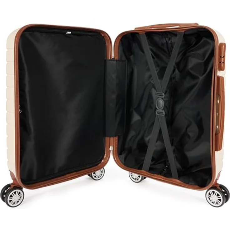 BRUBAKER Hartschalen Koffer Paris - XL Reisekoffer Trolley mit Zahlenschloss und 4 Rollen - Creme Weiß und Hellbraun – Bild 4