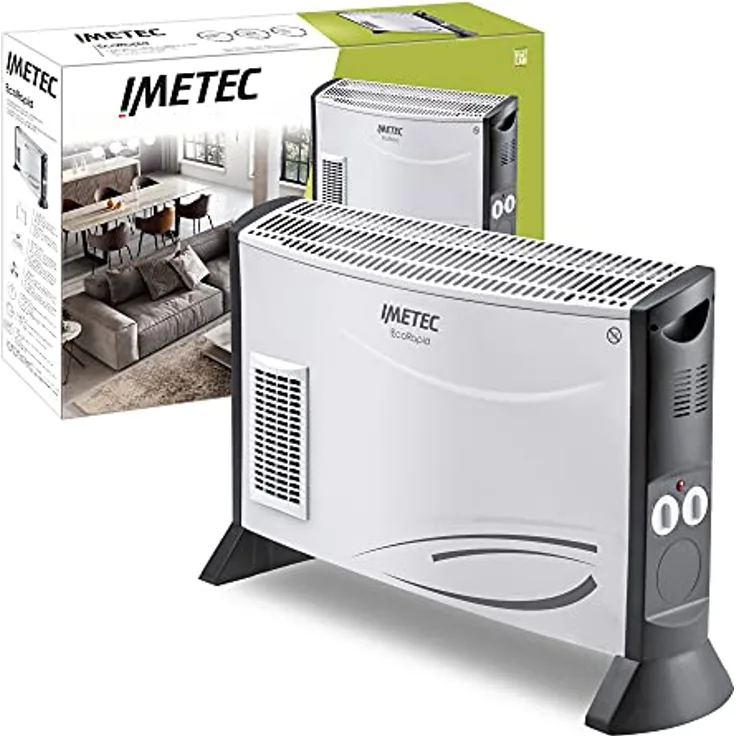 Imetec Eco Rapid, Elektroherd 2000 W, Technologie mit niedrigem Energieverbrauch, 4-Temperatur-Konvektor, Raumthermostat, geräuschlos