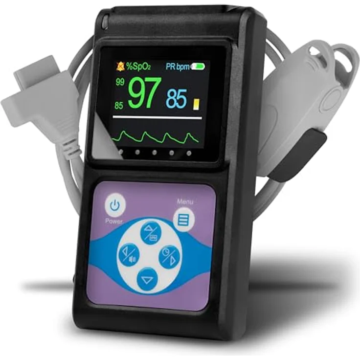 Pulox Pulsoximeter PO-650A, Handheld Puls- und SpO2-Messgerät mit externem Sensor für Langzeitmessung und akustischem Warnsignal, in Blau – Bild 1