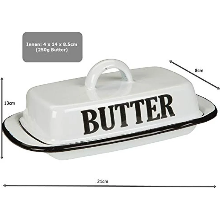 Ambiente Haus Retro Butterdose 51230, Emaillierte Butterschale in Weiß für 250 g Butter, Vintage Design – Bild 4
