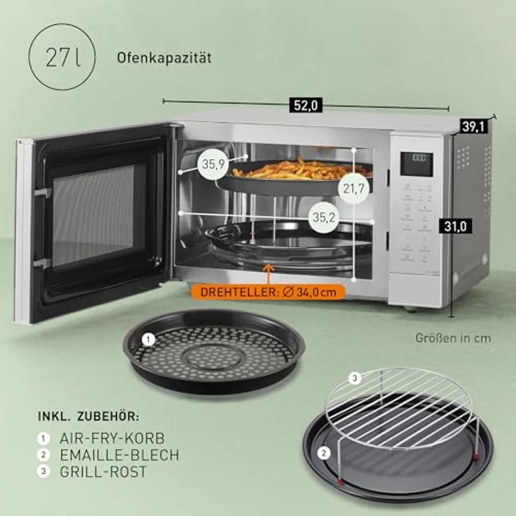 Panasonic NN-CT57RMEPG Mikrowelle Silber, 1000W, Grillfunktion, Heißluft-Funktion, digitaler Timer, LCD-Display, 34-cm-Drehteller – Bild 6