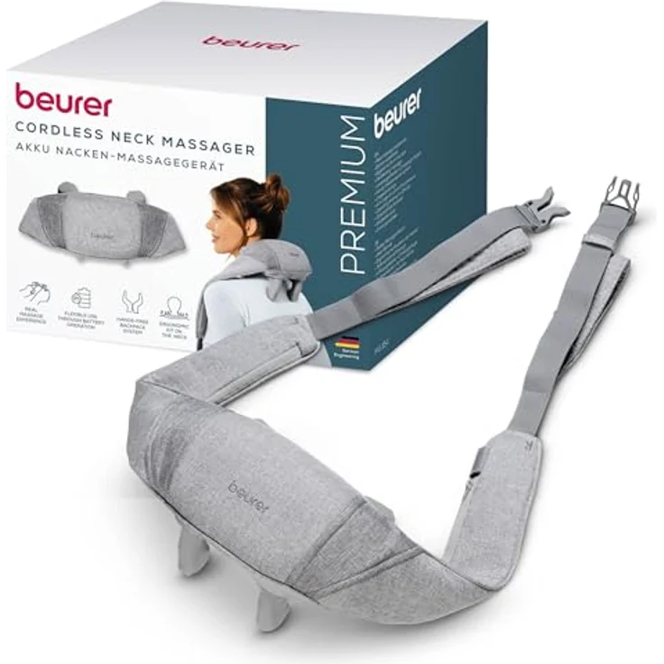 Beurer MG 154 Akku Nacken-Massagegerät mit Wärmefunktion, kabelloser Betrieb bis zu 2 Stunden, 6 handsimulierende Massageköpfe und -finger, 2 Intensitätsstufen, waschbar – Bild 1