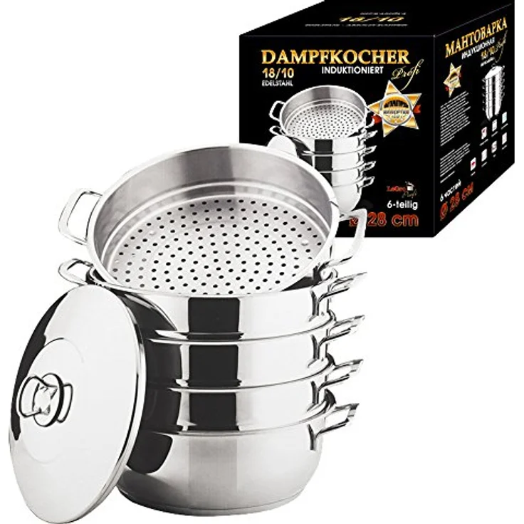 OLYMP handles Dampfkocher, Mantowarka, Gardampfkochtopf Set aus 18/10 Edelstahl, Optional 28cm - Edelstahl  – Bild 2