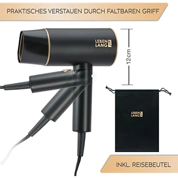 LEBENLANG Föhn Ionen 2100W - Anti-Spliss mit Kaltluft Modus | Reisefön klappbar | Haartrockner Hair Dryer Fön Klein Haarfön Haarföhn Reiseföhn Hairdryer Frisuren Zubehör Reisehaartrockner – Bild 3