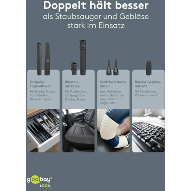 Goobay Tools Mini-Staubsauger Advanced, 6000mAh akkubetriebener Handstaubsauger, beutellos, USB-C, 80W, weiß – Bild 6
