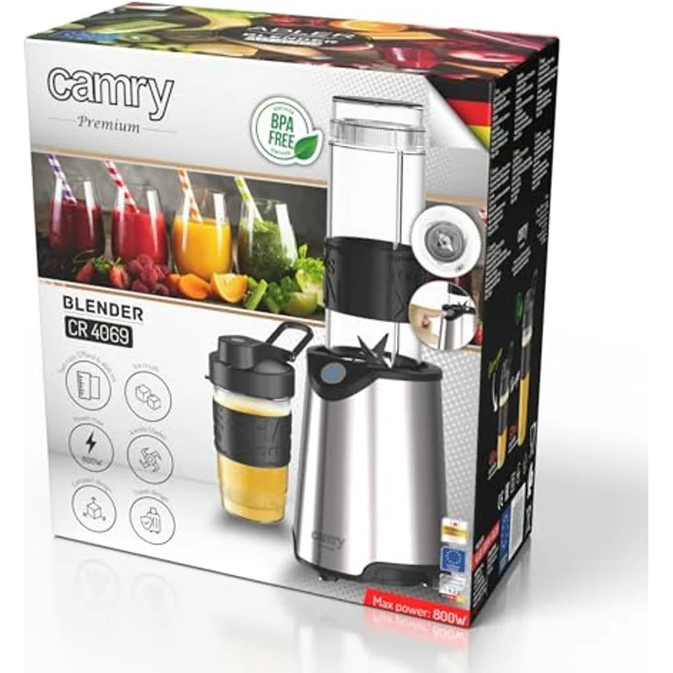 CAMRY CR4069I Kelchmixer für Smoothies, Cocktails, Crushed Eis, 800W, 2 Trinkflaschen, 20000rpm, BPA-frei, Klingen mit 4 Messern – Bild 3