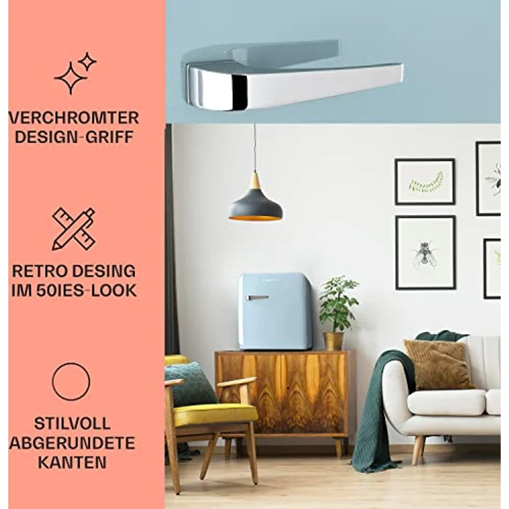 Klarstein Audrey 2in1 Minikühlschrank mit Gefrierfach, 32 L Kühlraum, Retro-Design, 50 cm hoch, blau – Bild 3