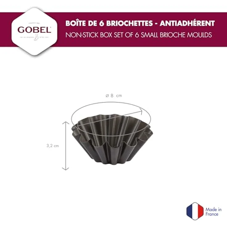Gobel 271641 Box mit 6 Backform Mini Brioches Boden flach Antihaftbeschichtung Ø 8 cm – Bild 3