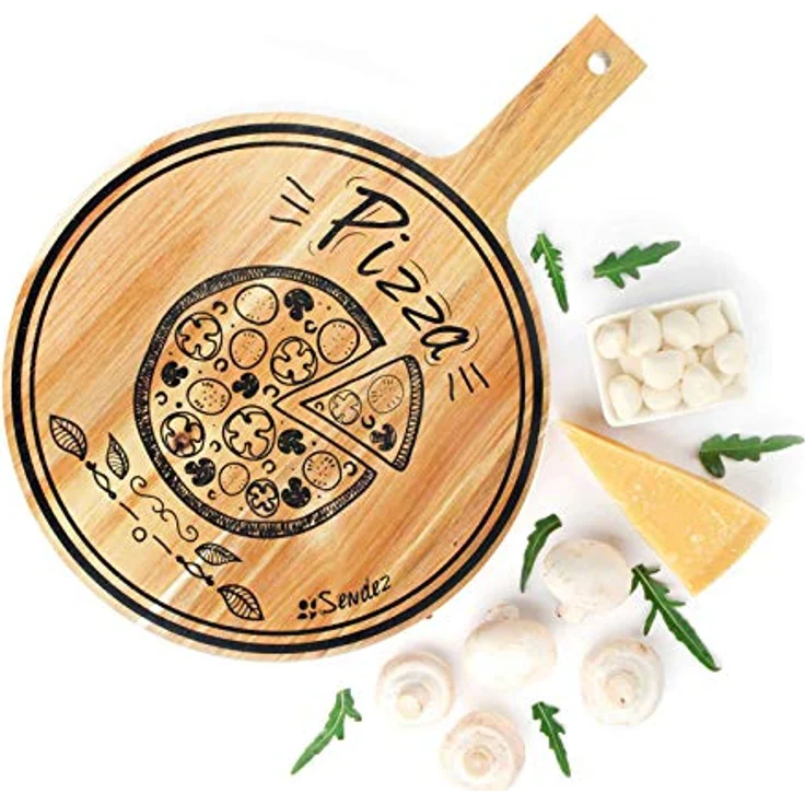 Pizzabrett mit Griff und Aufdruck 30cm Holzbrett Vesperbrett Käsebrett Wurstplatte Pizzateller – Bild 6