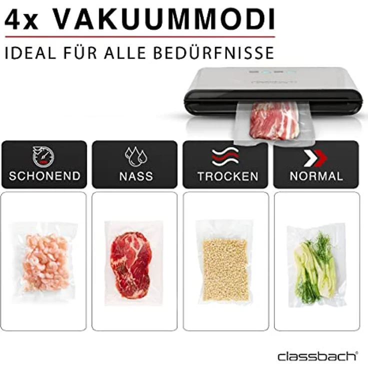 classbach® Vakuumiergerät Vakuumierer Set inkl. Vakuum Beutel, Lebensmittel Einschweißgerät für 8x längere Frische, perfekt als Sous Vide, C-VK 4000, Edelstahl – Bild 3