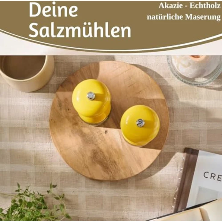 LS-LebenStil Salz-/Pfeffermühle Set iB Laursen, manuelle Holz-Gewürzmühle in Gelb, 21x5cm, stufenlos einstellbares Keramikmahlwerk für grobes Salz und schwarze Pfefferkörner, 2 Stück – Bild 9