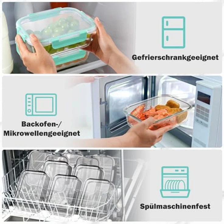 YASHE 12-teiliges Glasbehälter-Set, stapelbar & luftdicht, ideal für Meal Prep, aus Borosilikatglas, BPA-frei, grün – Bild 5