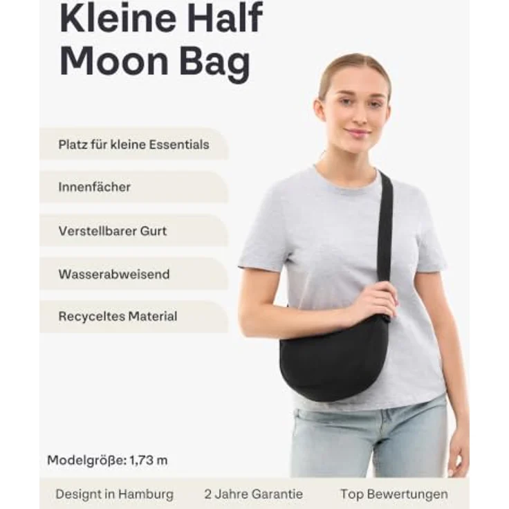 Johnny Urban Ally Small, Crossbody Bag im Moon Bag Design, wasserabweisend, schwarz, kompakt für Festivals und Stadtbesuche, verstellbarer Gurt – Bild 4