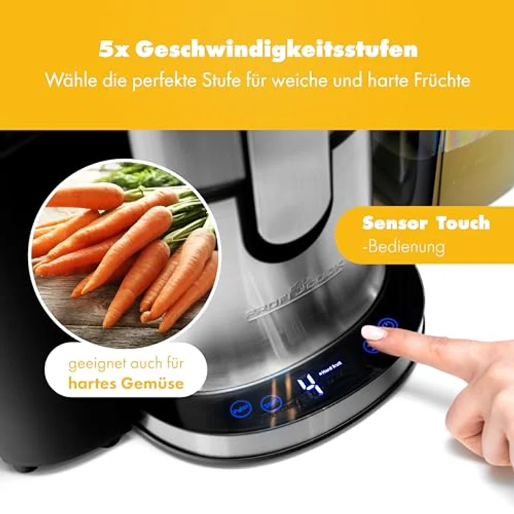 Profi Cook PC-AE 1156 Automatik-Entsafter, Longlife-Profi-Motor (800 W), 18000 U-min, Schwarz-Edelstahl – Bild 6