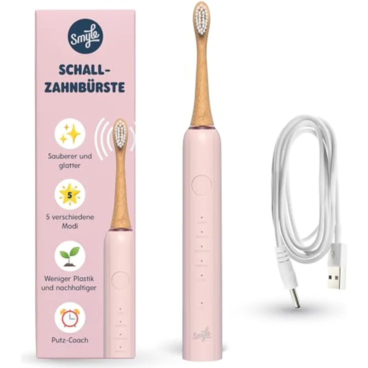 Smyle Schallzahnbürste mit Sensor, 3 Monate Akkulaufzeit, intelligentem Timer, 5 Putzmodi und wasserdicht, Babyrosa – Bild 1