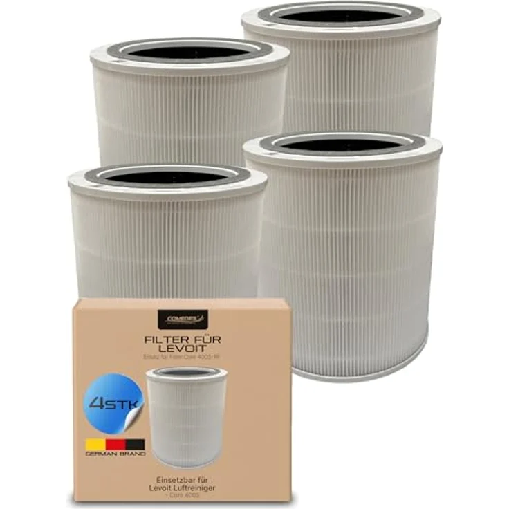Comedes Ersatzfilter 4er Set für Levoit Core 400S, Kombifilter mit HEPA-Element und Aktivkohle gegen Gerüche, 23,5 cm Durchmesser, weiß – Bild 1