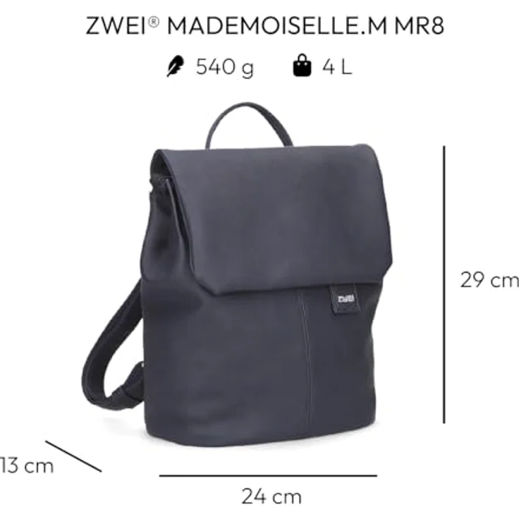 Zwei Mademoiselle.M City Rucksack, 29 cm, in blau, 100% Polyurethan, 24 cm x 13 cm – Bild 2