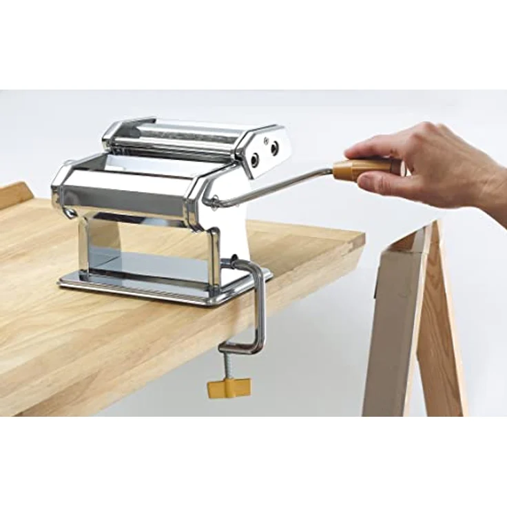 axentia Nudelmaschine verchromt, Pasta-Maker für Lasagne-Platten, Spaghetti oder Bandnudeln, manuelle Pastamaschine mit Kurbelantrieb, 9 Teigdicken – Bild 2