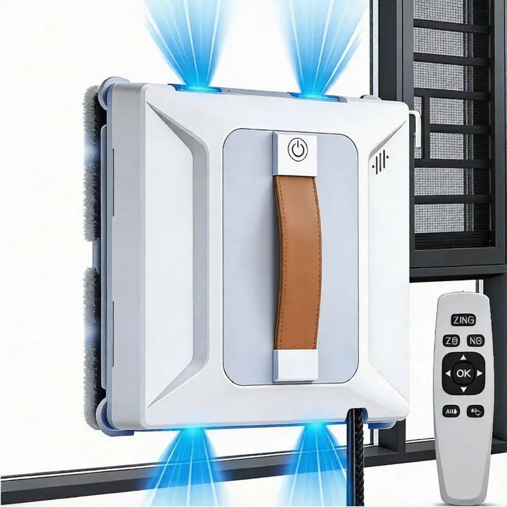 AKKEE Fensterputzroboter 6000PA, Automatischer Fenstersauger mit Fernbedienung, 100ml Wassertank, Weiß