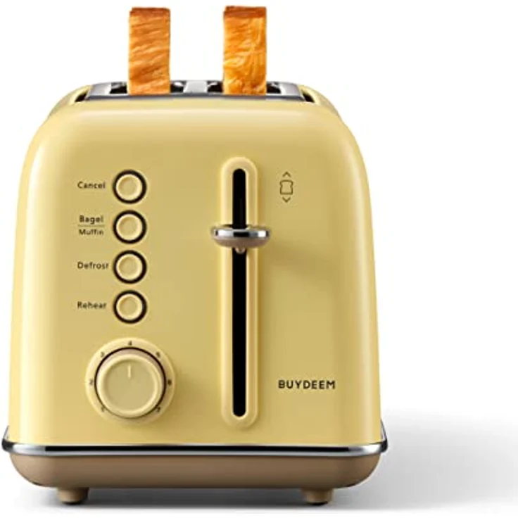 Buydeem DT620-MY, Toaster mit 900 Watt, Edelstahlgehäuse, Aufwärm- und Auftaufunktion, Gelb – Bild 1