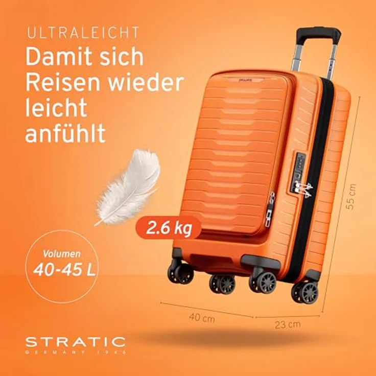 Stratic Novium 4 Rollen Kabinentrolley S 55 cm mit Laptopfach und Dehnfalte, orange – Bild 2
