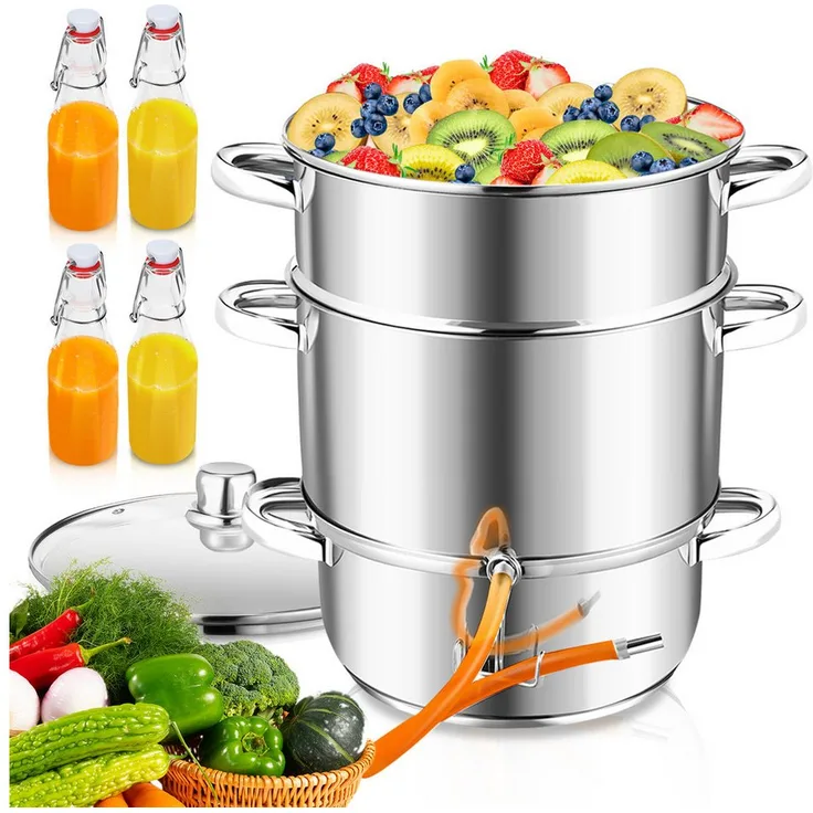 Clanmacy Dampfentsafter 8L, Edelstahl Entsafter mit Silikonschlauch für Obst und Gemüse, induktionsgeeignet