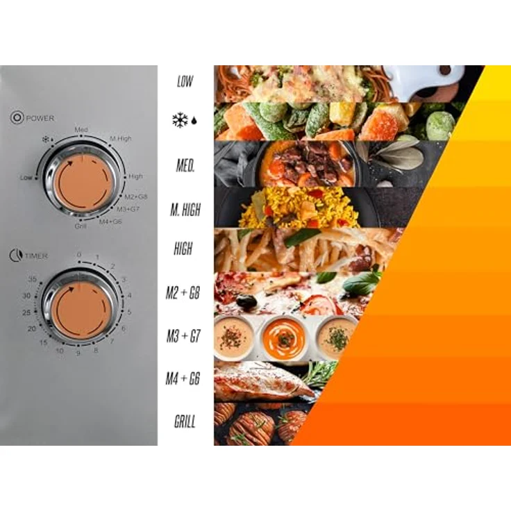 HEINRICHS Mikrowelle, kompakte Mikrowelle, 20L Volumen, 9 Leistungsstufen, inkl.35min.Timer, Defrost Funktion, Innenraumbeleuchtung, 360°Drehteller mit Grillfunktion, 800W Leistung, Heinrich´s(silber) – Bild 4