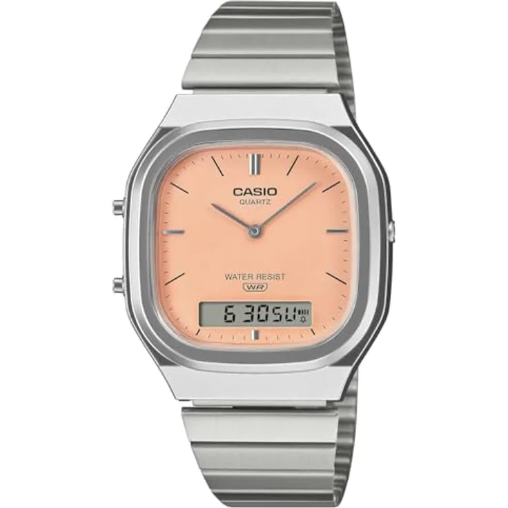 Casio AQ-240, Armbanduhr mit analog-digitalem Display, dezentem Design und Farbakzenten