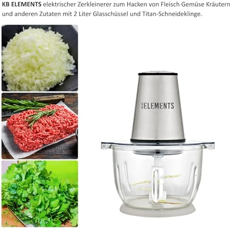 KB Elements Zerkleinerer ELK306FC, 300 W Vollkupfermotor, 2L Glasschüssel, Titan-Schneideklinge, rutschfeste Basis – Bild 5